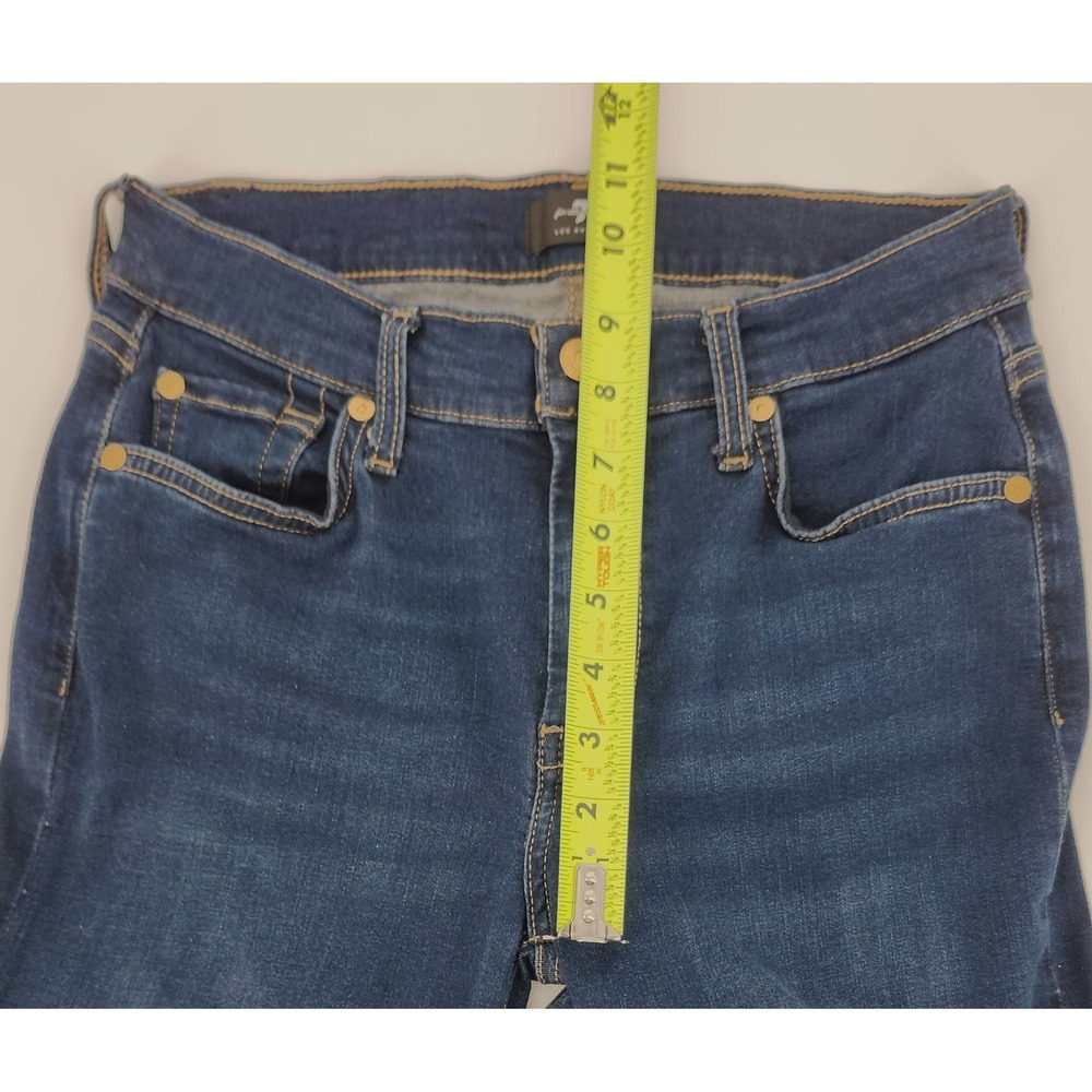 7 For All Mankind Dojo Flare Jeans Dark Wash Blue Denim Size 28 x 29 - Picture 8 of 9